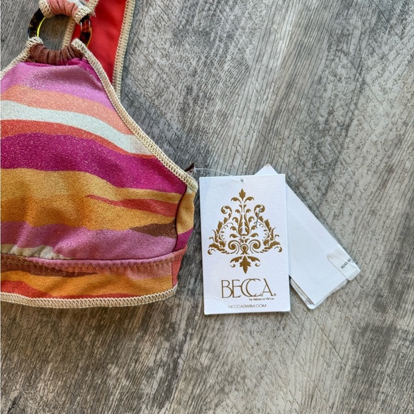 BECCA Canyon Sunset Pink and Orange Triangle Bikini Top, M - Picture 7 of 8